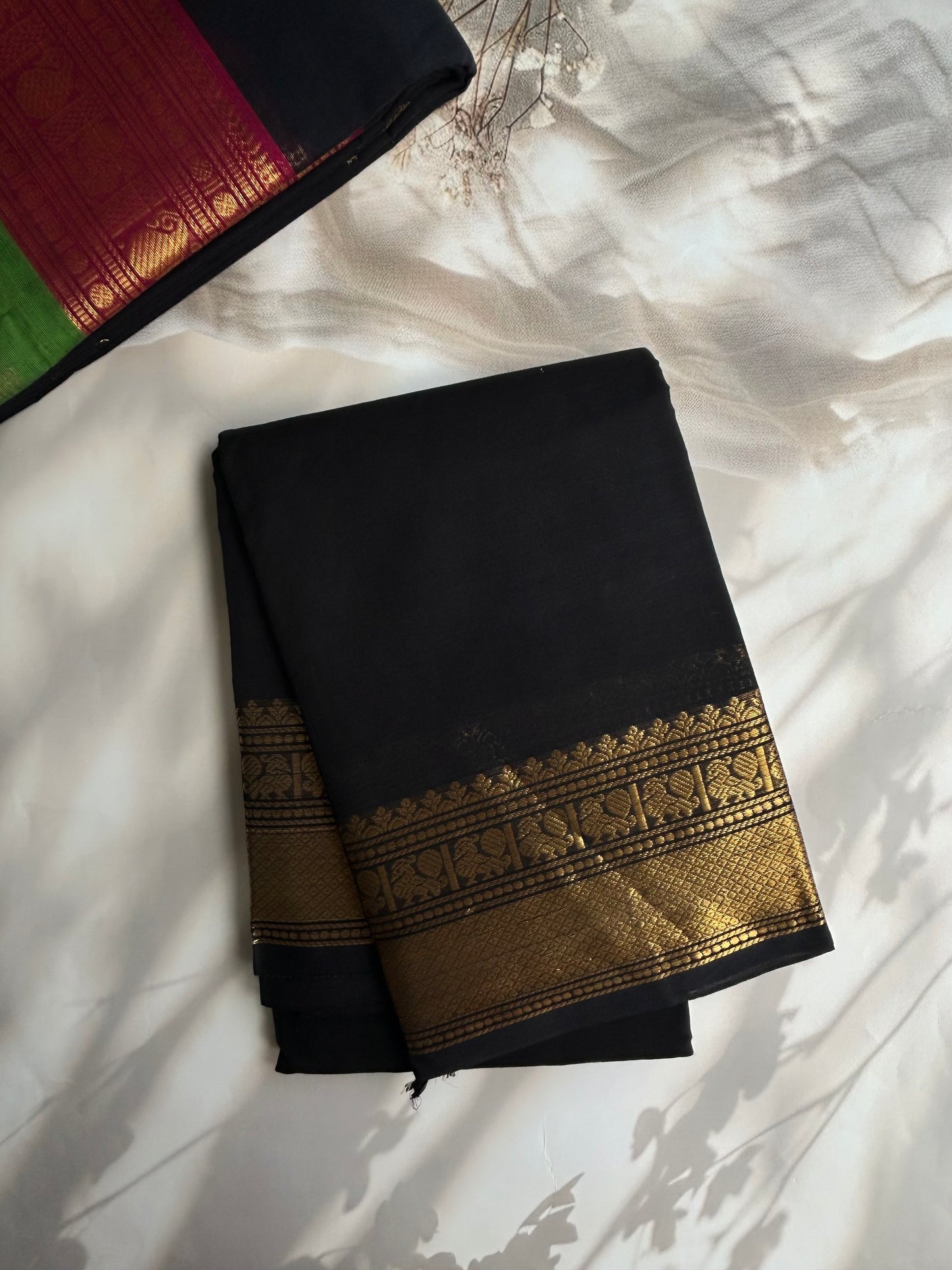 Kanchi cotton saree with zari weaves black