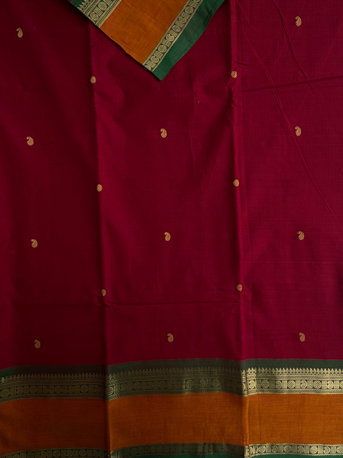 120 Mercerized Kanchi cotton saree with zari butta weaves & grand pallu