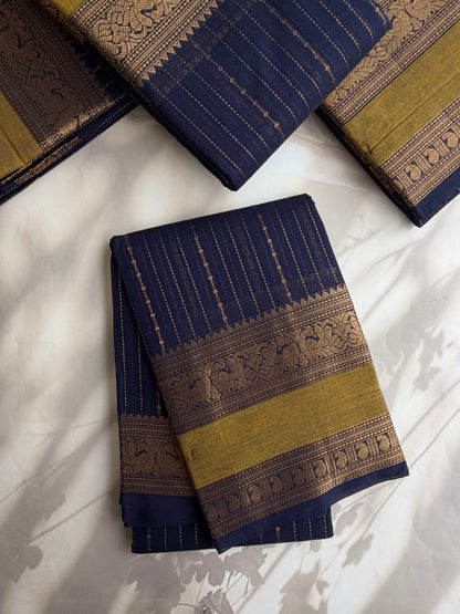 Kanchi cotton saree with Vairaoosi weaves Dark blue