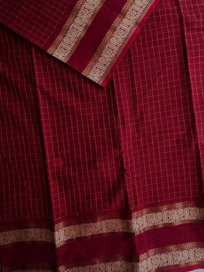 Kanchi cotton saree in kattam pattern maroon