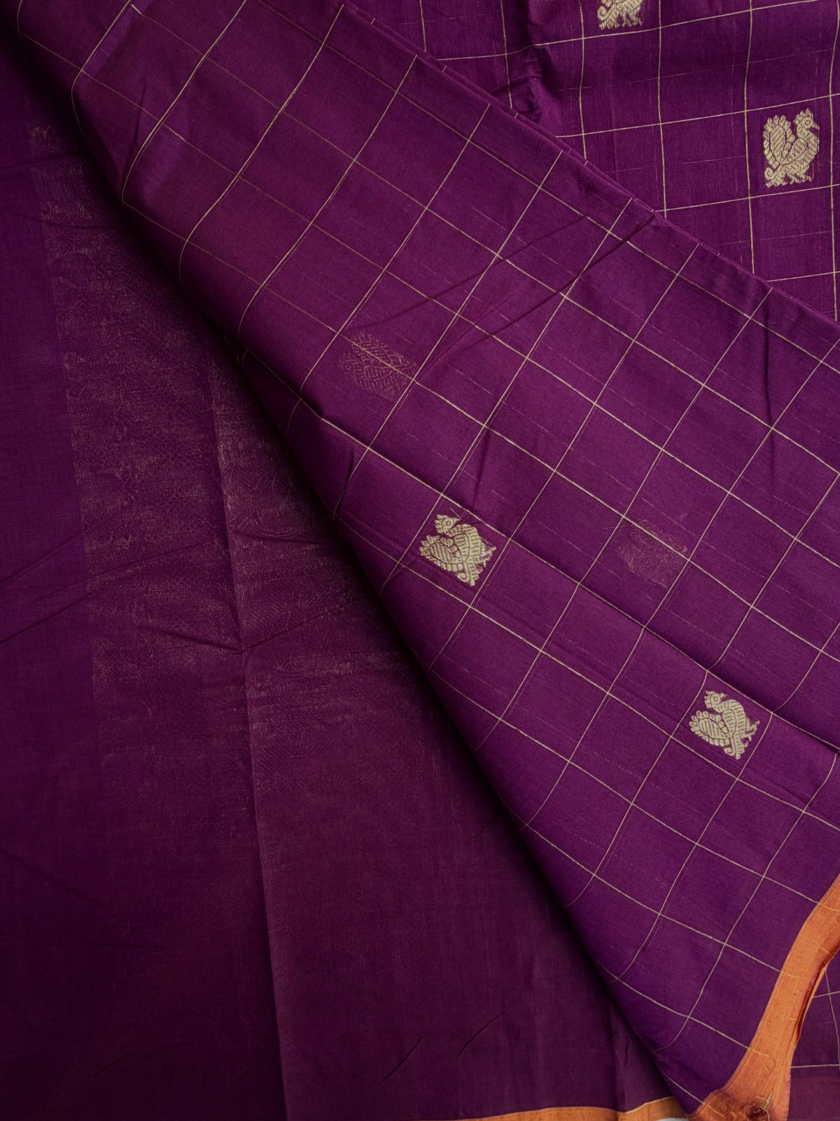 Kanchi cotton saree with premium zari checks & butta weaves with grand pallu