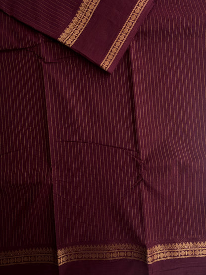 Kanchi cotton saree with Vairaoosi weaves maroonish brown