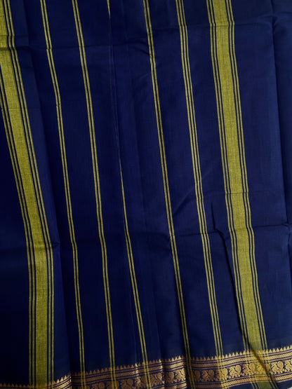 Kanchi Cotton saree with minimal zari border - dark blue