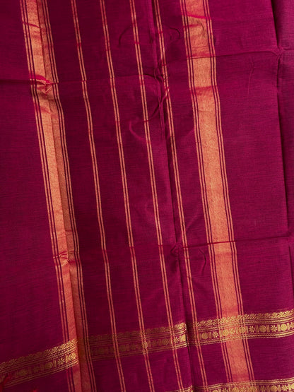 Kanchi cotton saree with zari weaves - deep pink