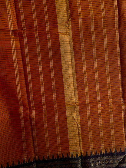 Kanchi cotton checks saree burnt Orange