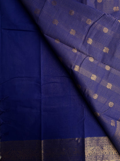 Kanchi cotton saree in mini kattam & butta weaves & grand pallu