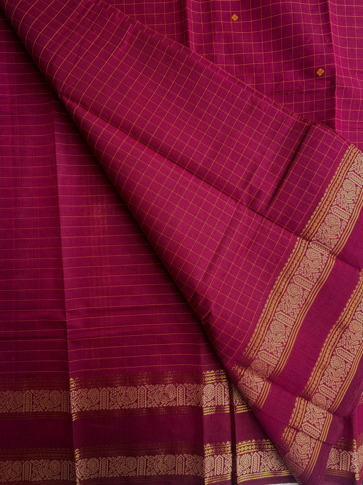 Kanchi cotton saree with kattam & butta weaves