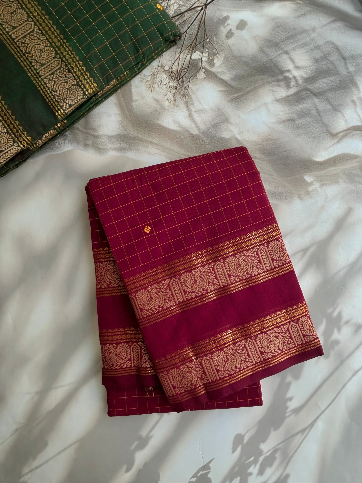 Kanchi cotton saree in checks & butta weaves