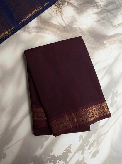 Kanchi cotton saree with minimal zari border - brown