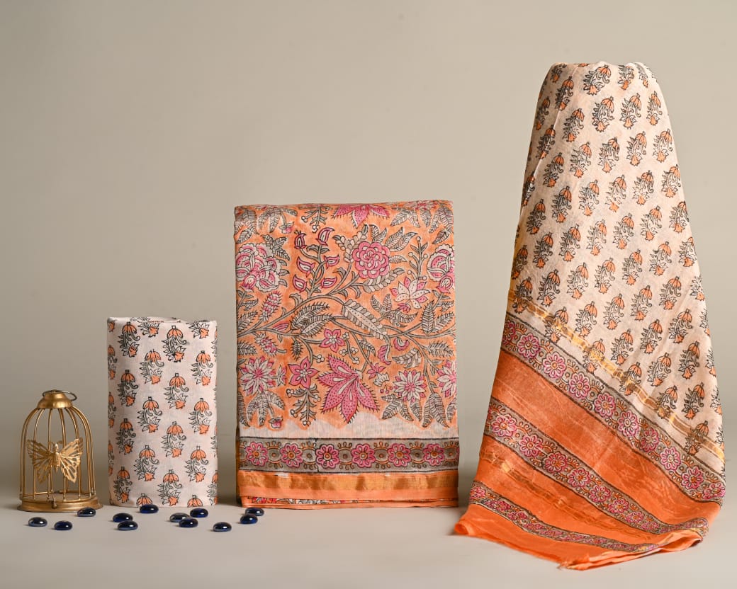 Chanderi silk cotton set in blockprints