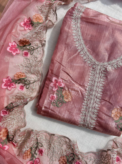 Embroidered crush tissue suit set