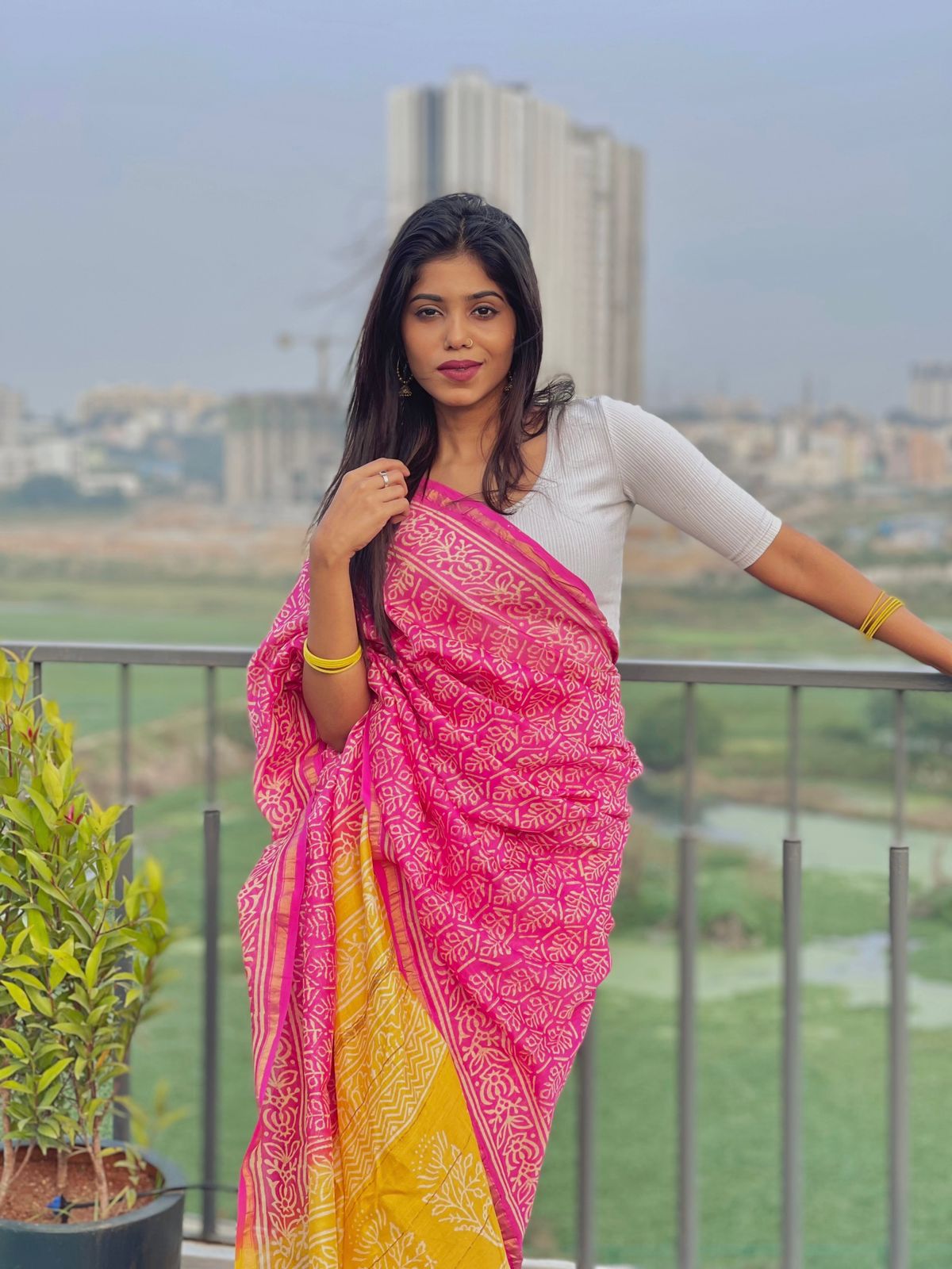 Chanderi silk cotton saree in block prints