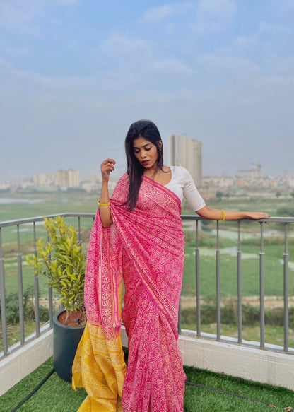 Chanderi silk cotton saree in block prints