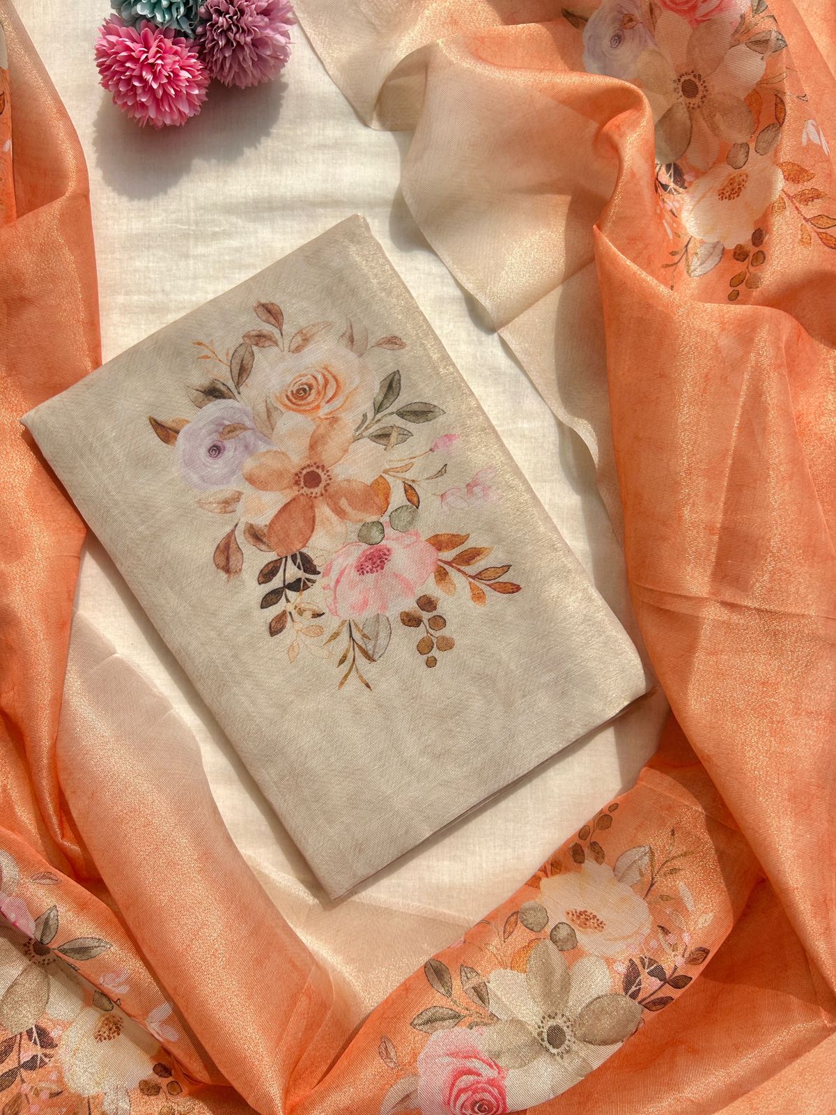 Unstitched tissue  dress material set