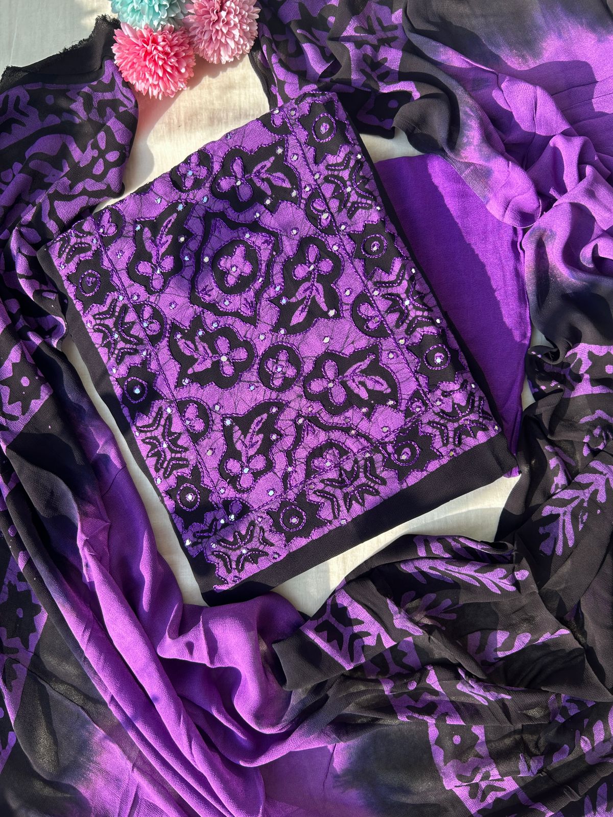 Georgette dress material sets in batik prints