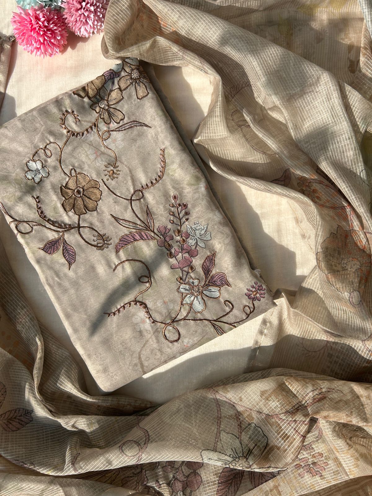 Unstitched Linen dress material set