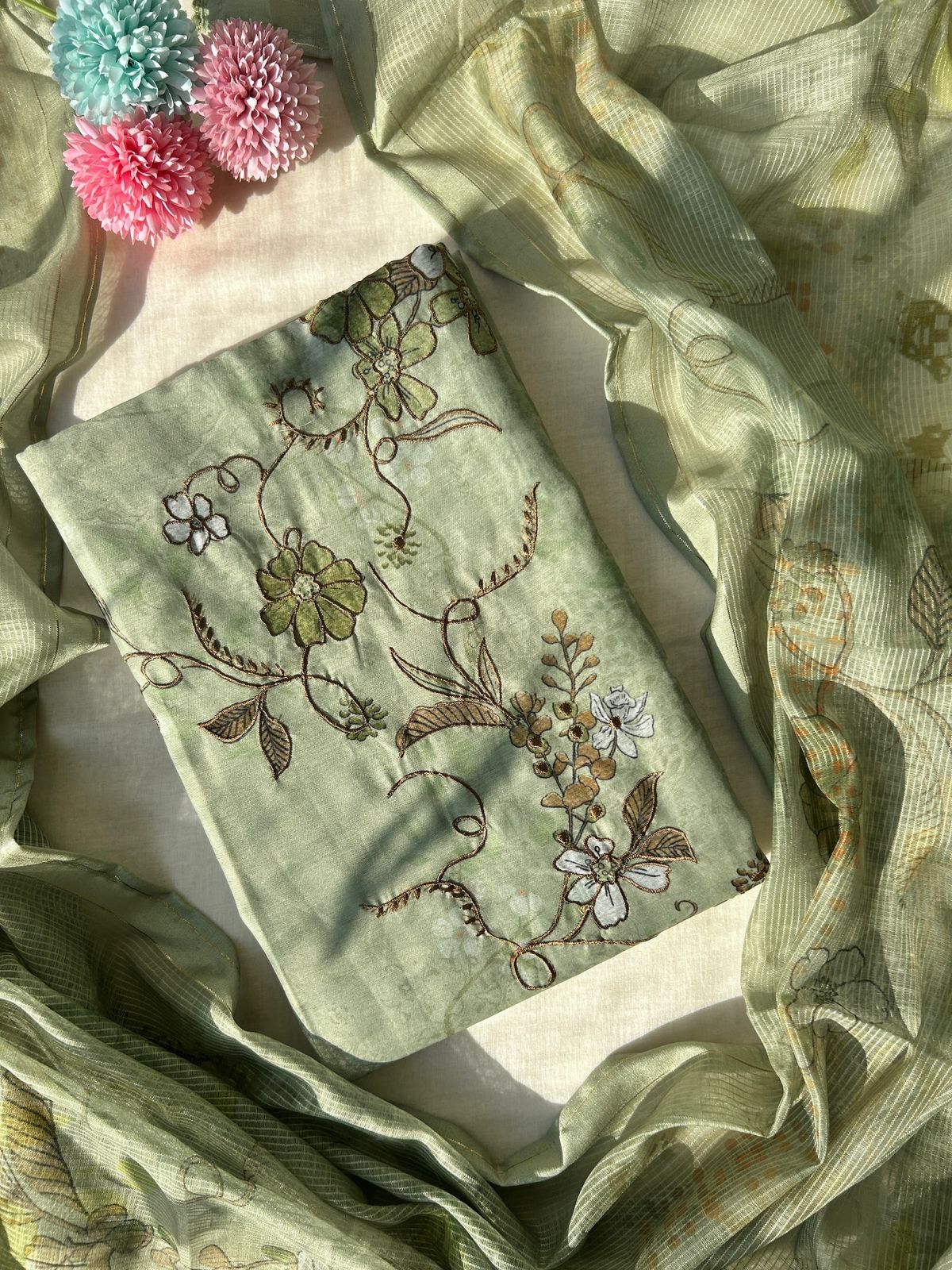 Unstitched Linen dress material set