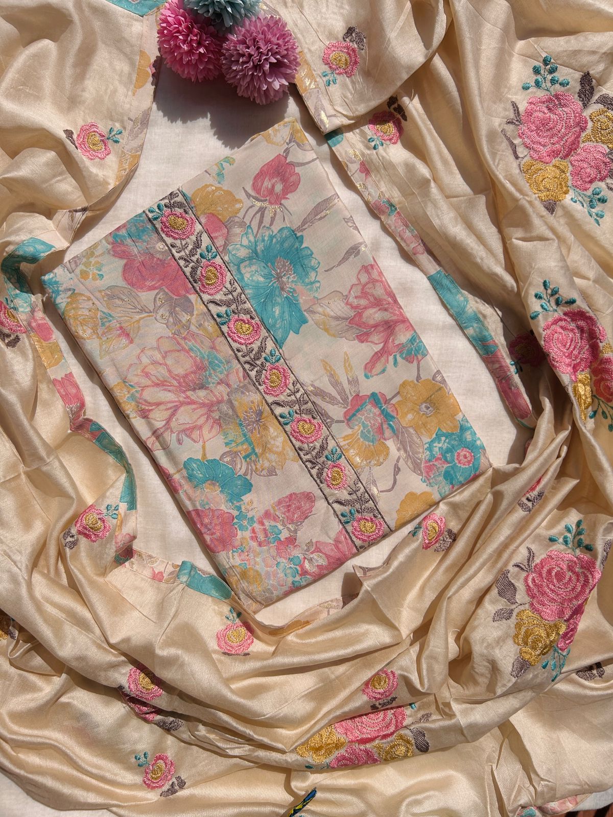 Unstitched Muslin dress material set