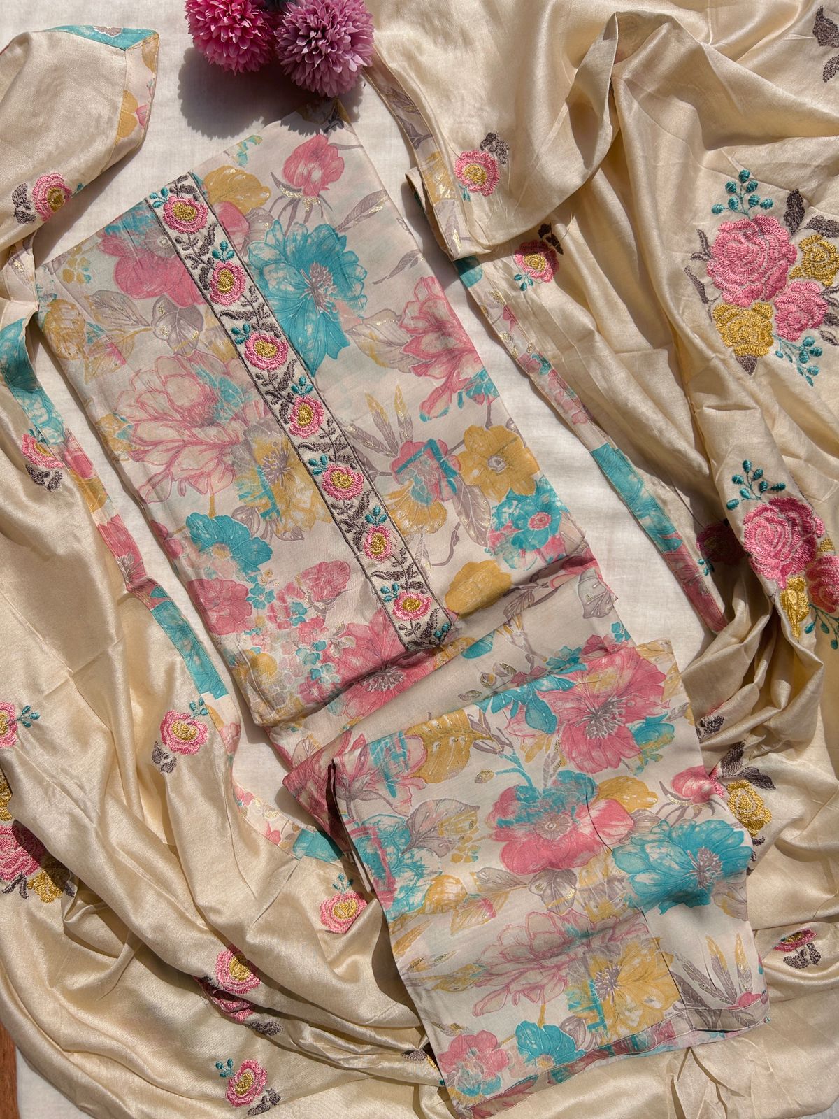 Unstitched Muslin dress material set