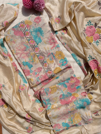 Unstitched Muslin dress material set
