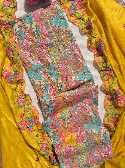 Unstitched Muslin dress material set
