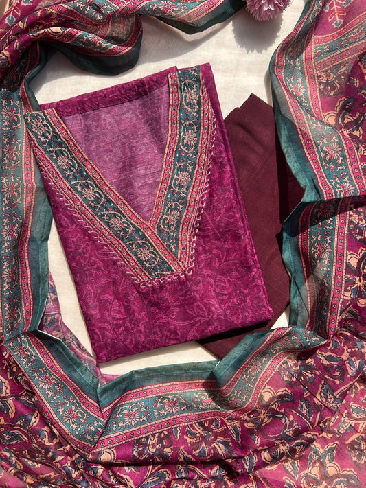 Unstitched Chanderi silk suit set