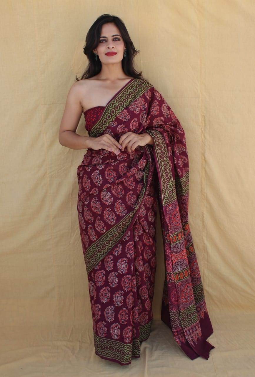 Mul mul cotton saree in block prints