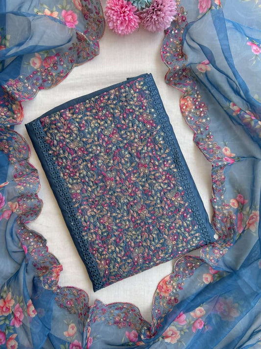 Unstitched roman silk dress material set