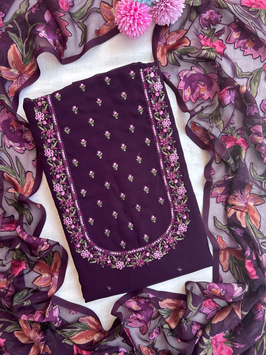 Unstitched embroidered georgette suit