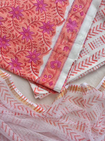 Unstitched block printed Cotton set