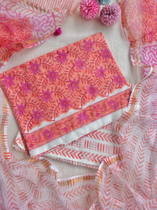 Unstitched block printed Cotton set