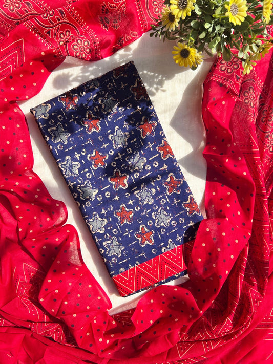 Unstitched Ajrakh printed set