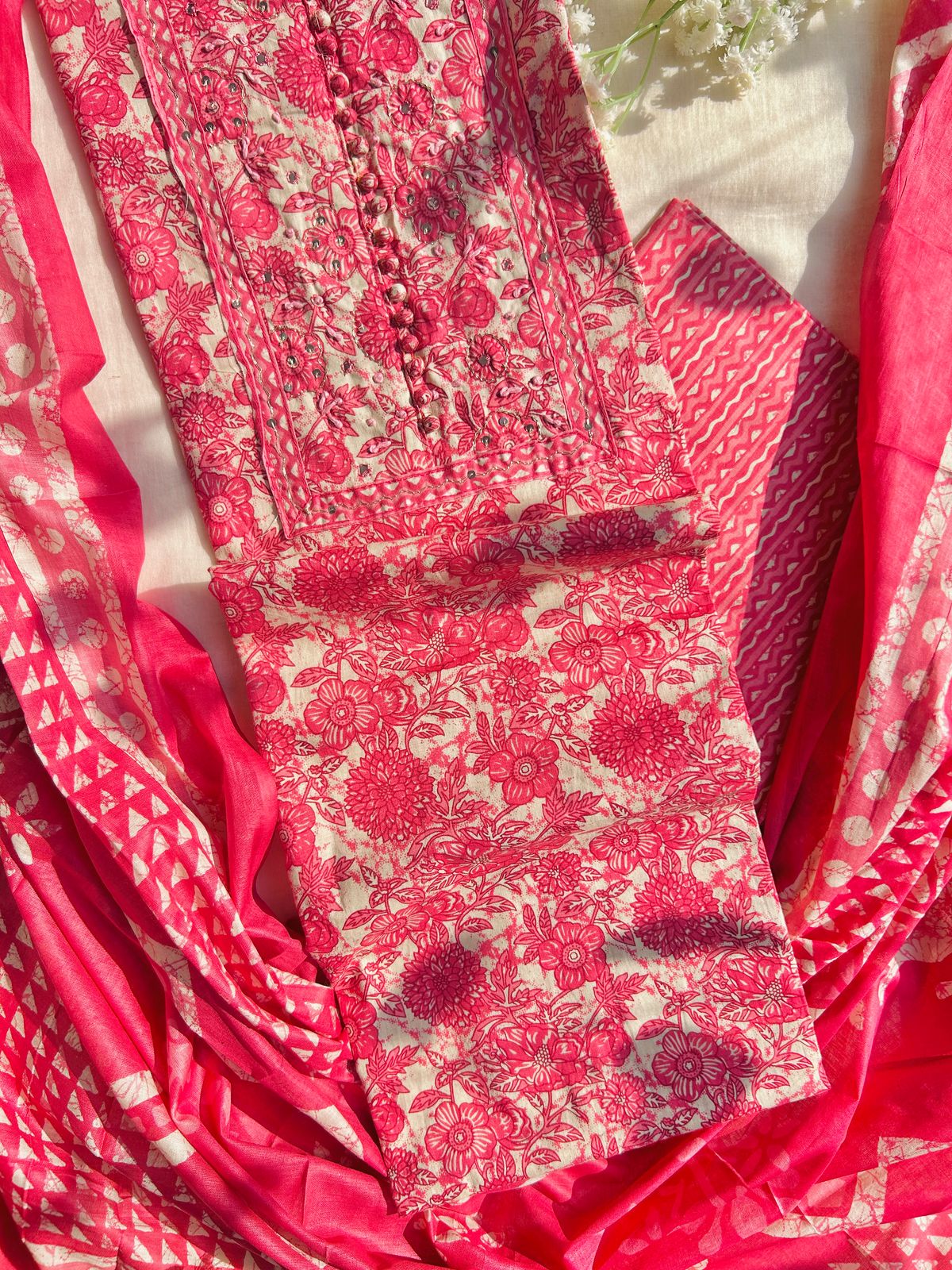 Unstitched Jaipuri cotton set