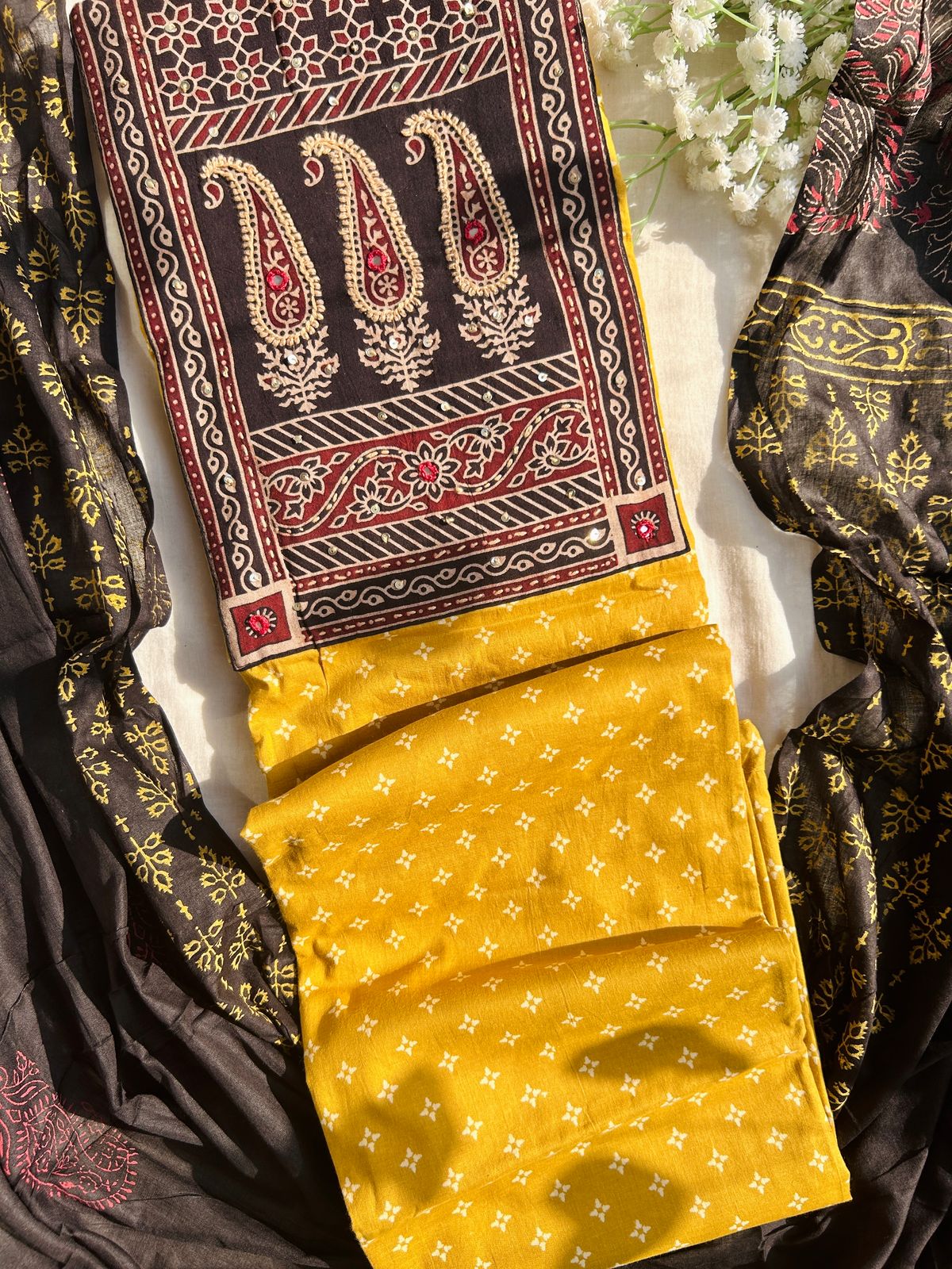 Unstitched Jaipuri cotton set