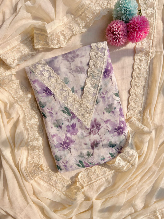 Linen dress material with laces