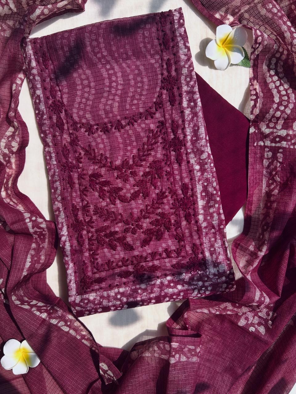 Kota silk embroidered unstitched set