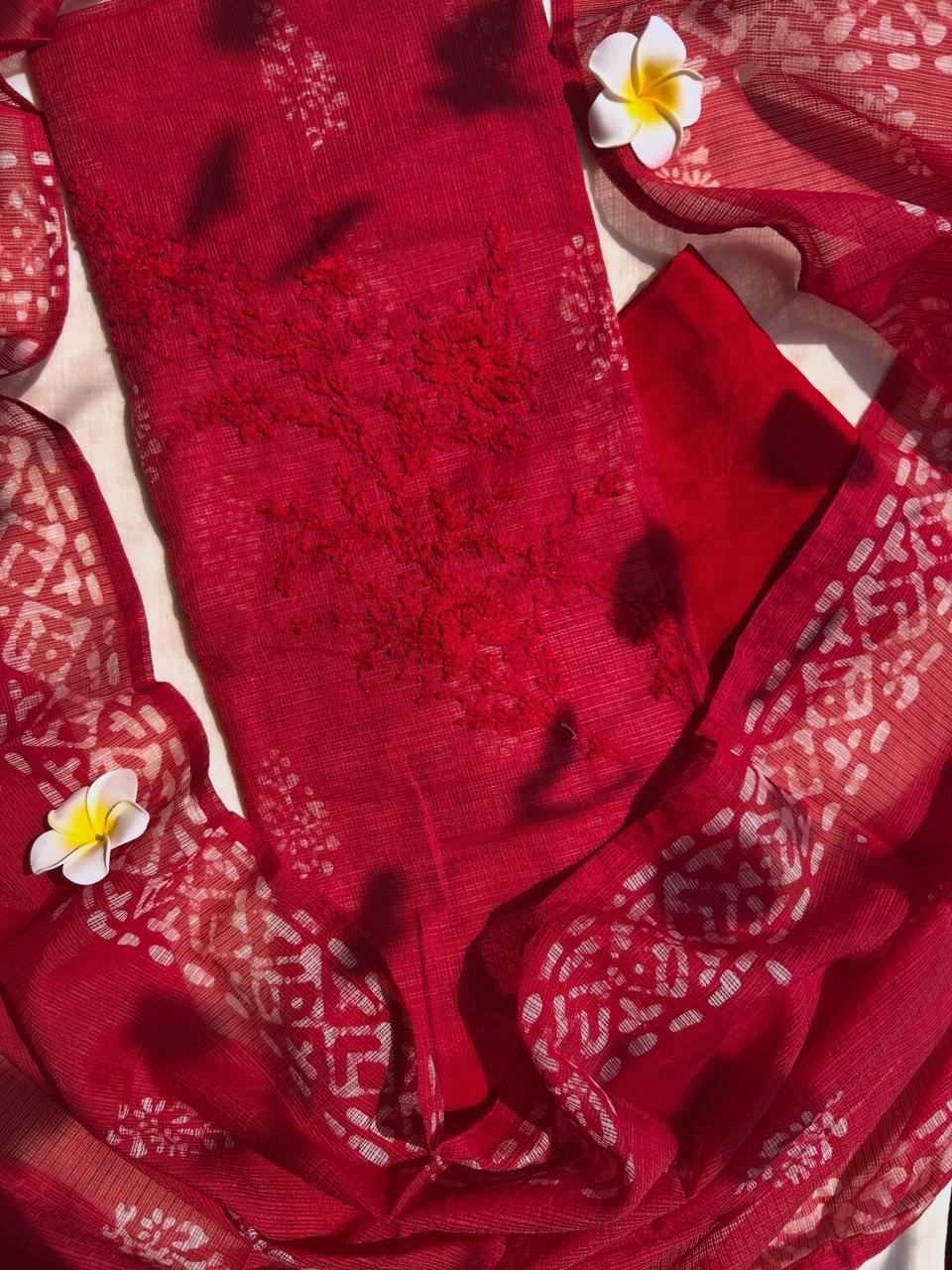 Kota silk embroidered unstitched set