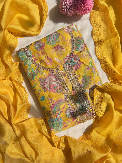 Unstitched Chanderi silk suit set