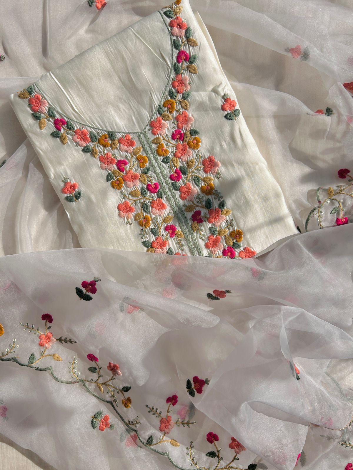 Unstitched embroidered Cotton set