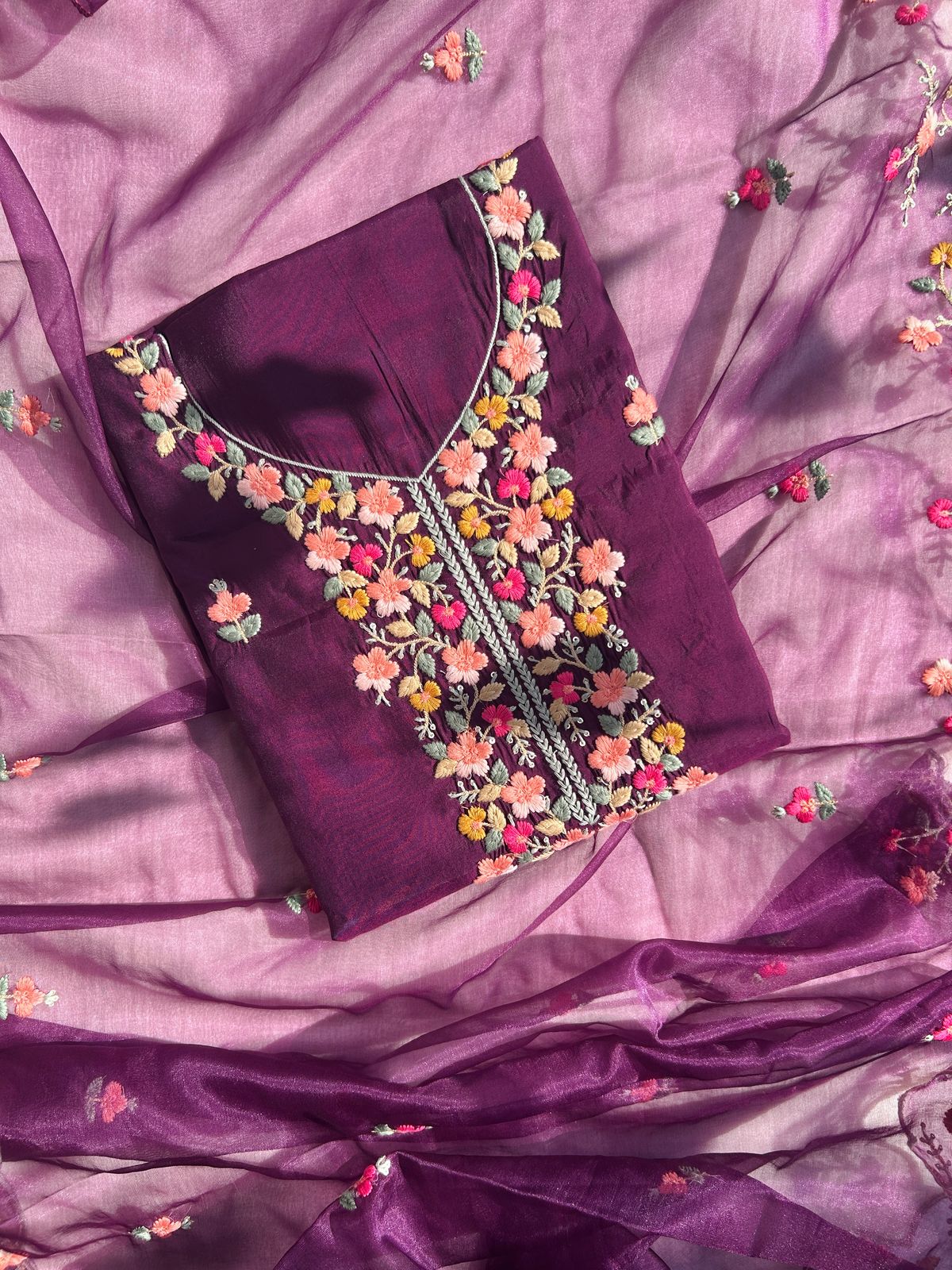 Unstitched embroidered Cotton set