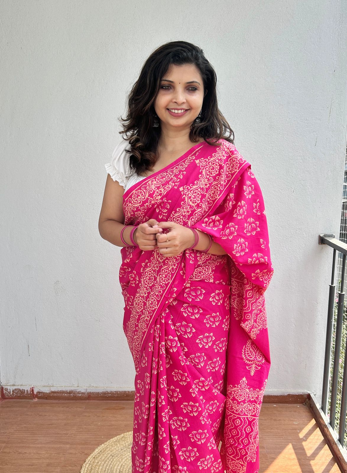 Mul mul cotton saree in block prints