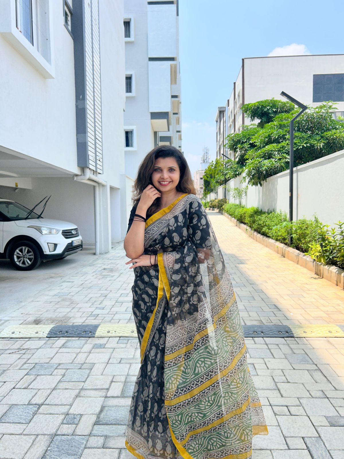 Kota doria saree in block prints
