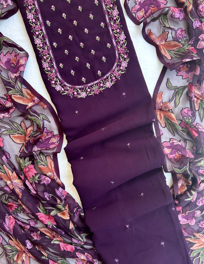 Unstitched embroidered georgette suit