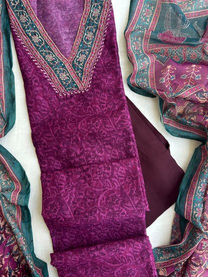 Unstitched Chanderi silk suit set