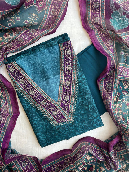 Unstitched Chanderi silk suit set