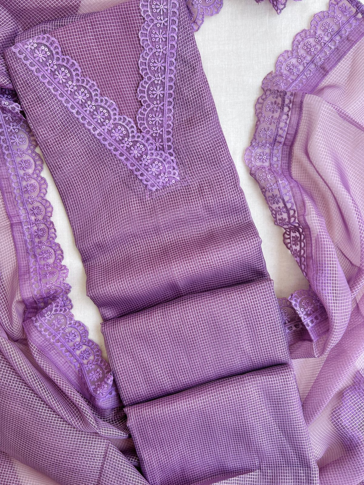Unstitched kota silk set with laces