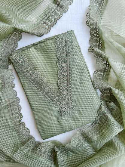 Unstitched kota silk set with laces