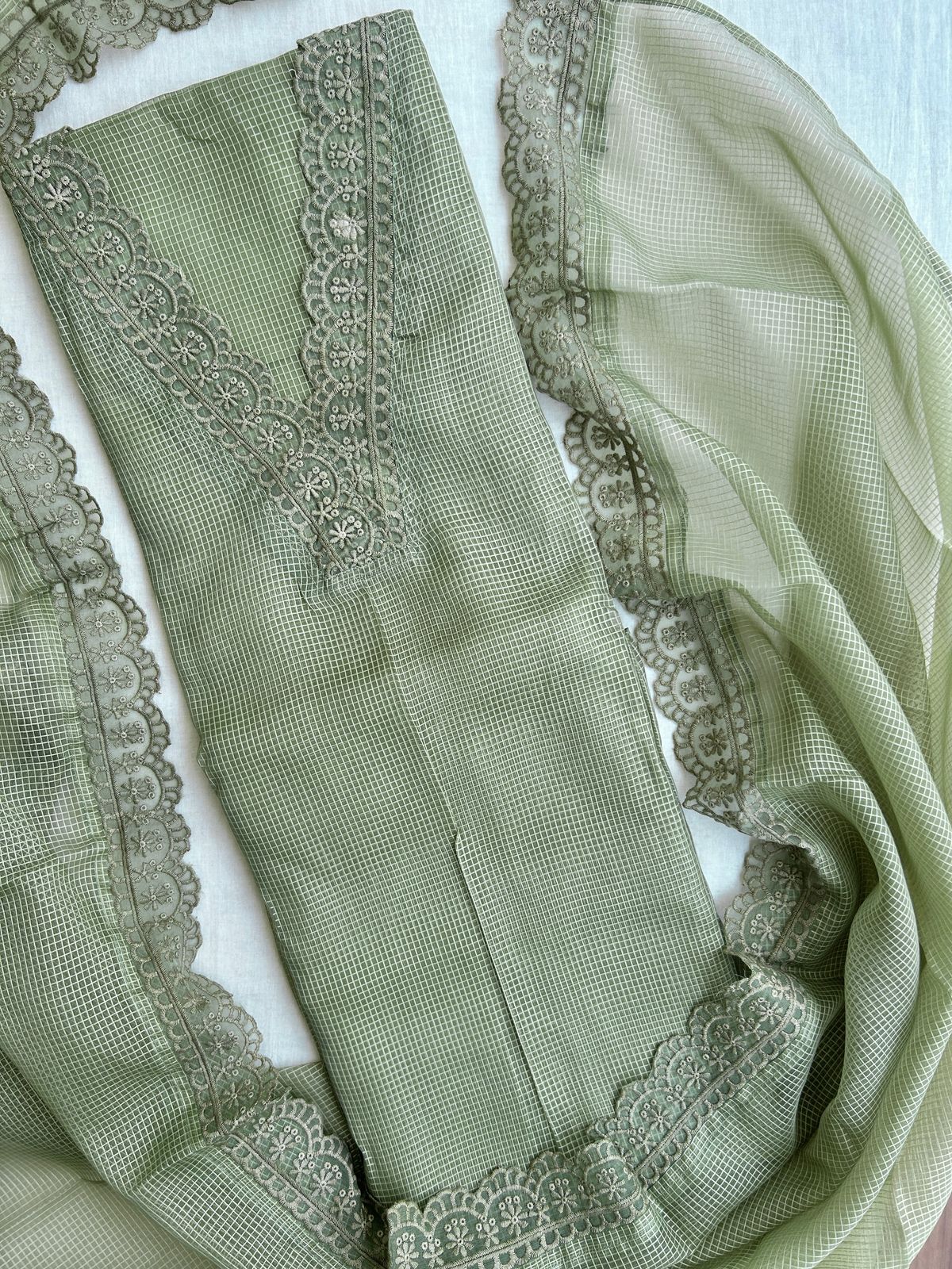 Unstitched kota silk set with laces