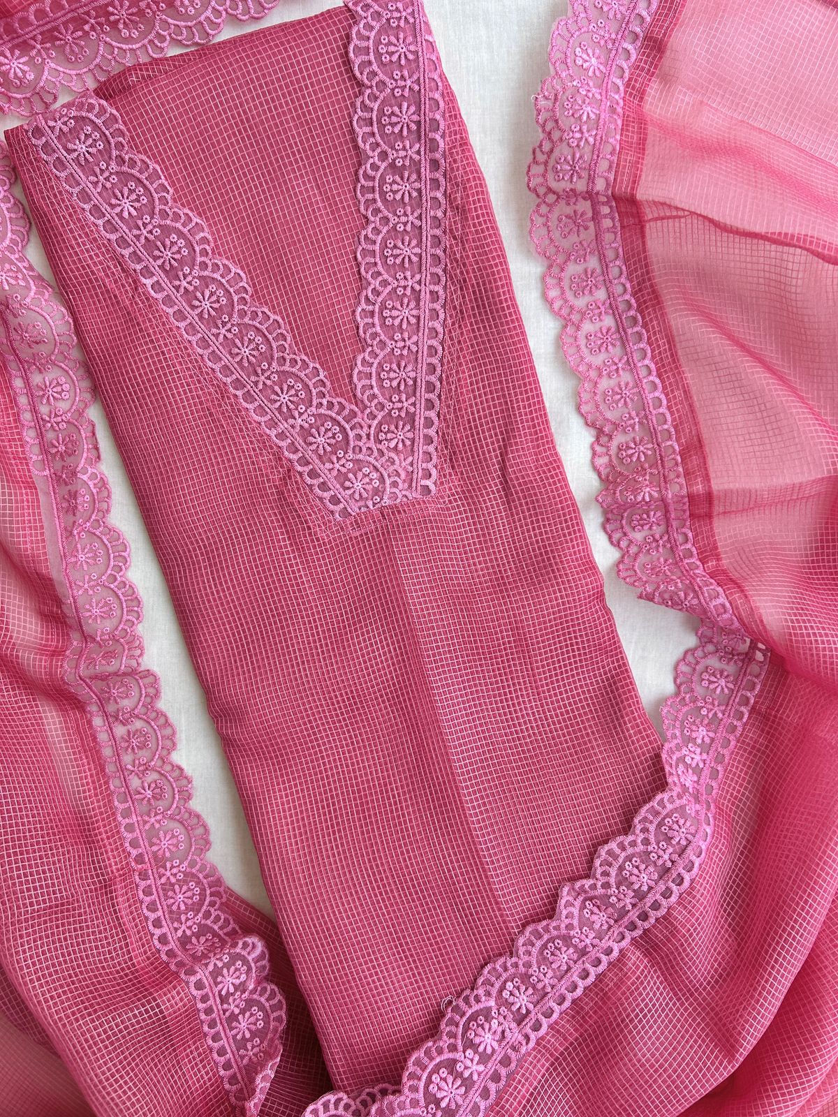 Unstitched kota silk set with laces