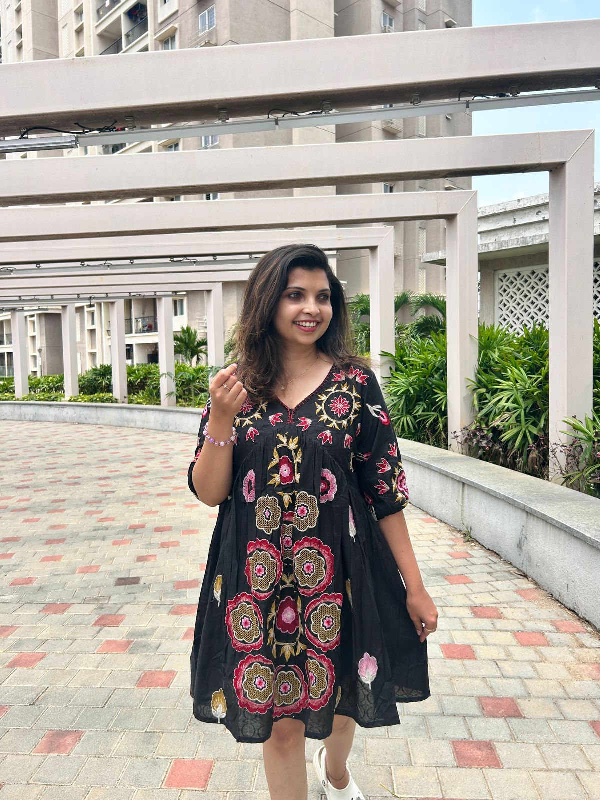 Black Embroidered Cotton dress